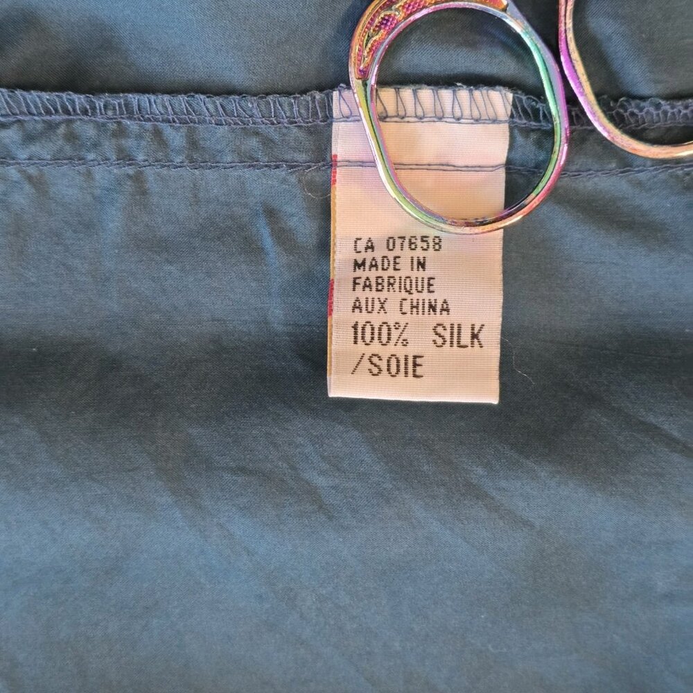 Vtg Stone Silks Shirt Mens L Teal SS Lightweight Button Down Pockets Boho Retro - Picture 9 of 13